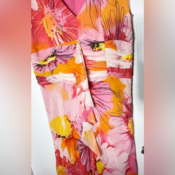 Escada Silk Floral Sleeveless Midi Dress Pink Orange Size 42 - Picture 6 of 9